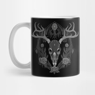 Ornate Gothic Deer Skull with Roses Mug